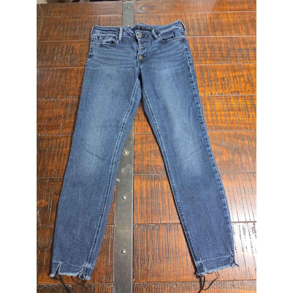Old Navy Rockstar Super Skinny Jeans Size 8 Mid Rise Button Fly Raw Frayed Hem